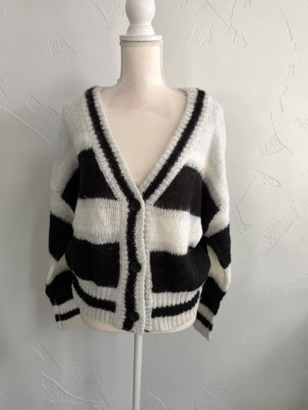 ELAN Oversized Black Gray Striped Cardigan Sweater Size XS NEW NWT